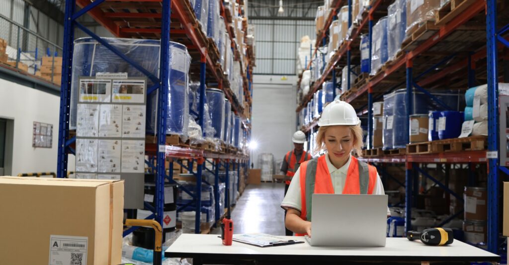 Woman in inventory on a laptop